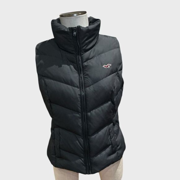 Hollister Womens Large Down Puffer Vest Zipper Front Sleeveless Pockets - Picture 2 of 9